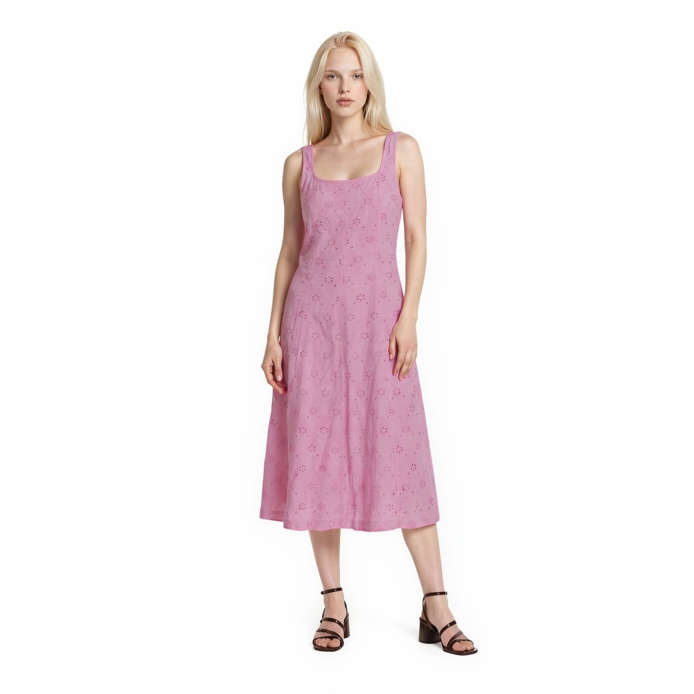NEW J.Crew Pink Eyelet Midi Dress Women's Size 12 100% Cotton Smocked Back